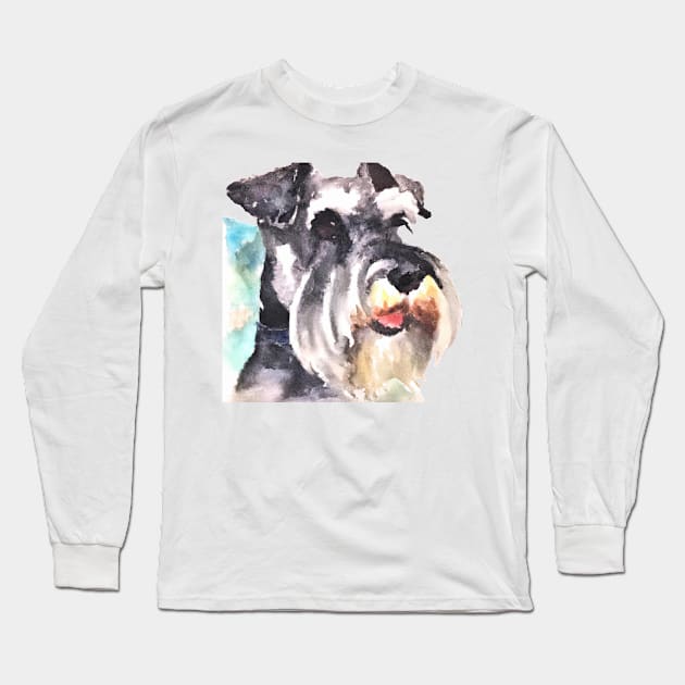 Miniature Schnauzer Watercolor - Gift For Dog Lovers Long Sleeve T-Shirt by Edd Paint Something